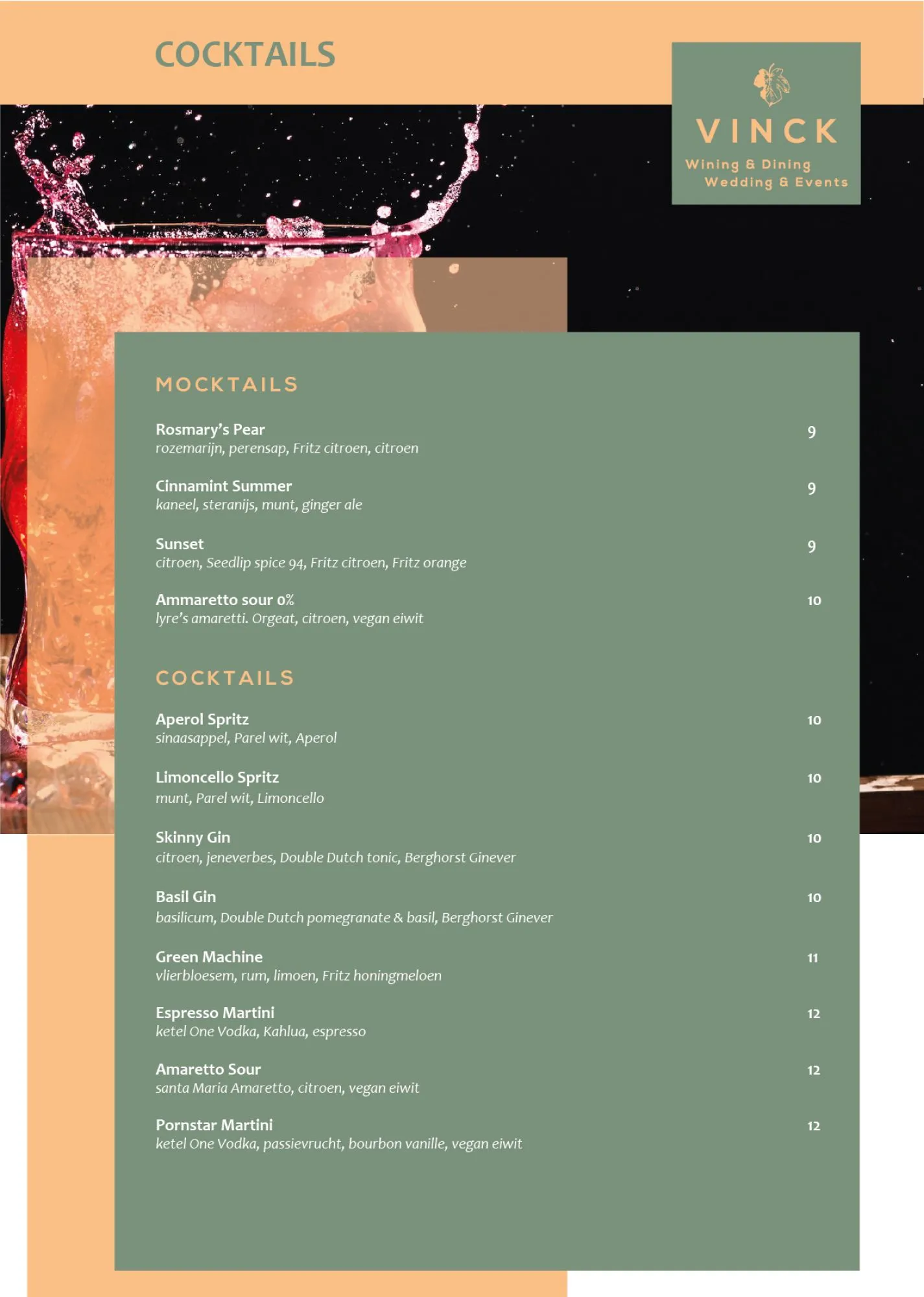 Cocktailkaart Restaurant Vinck Geesteren Almelo Tubbergen Twente