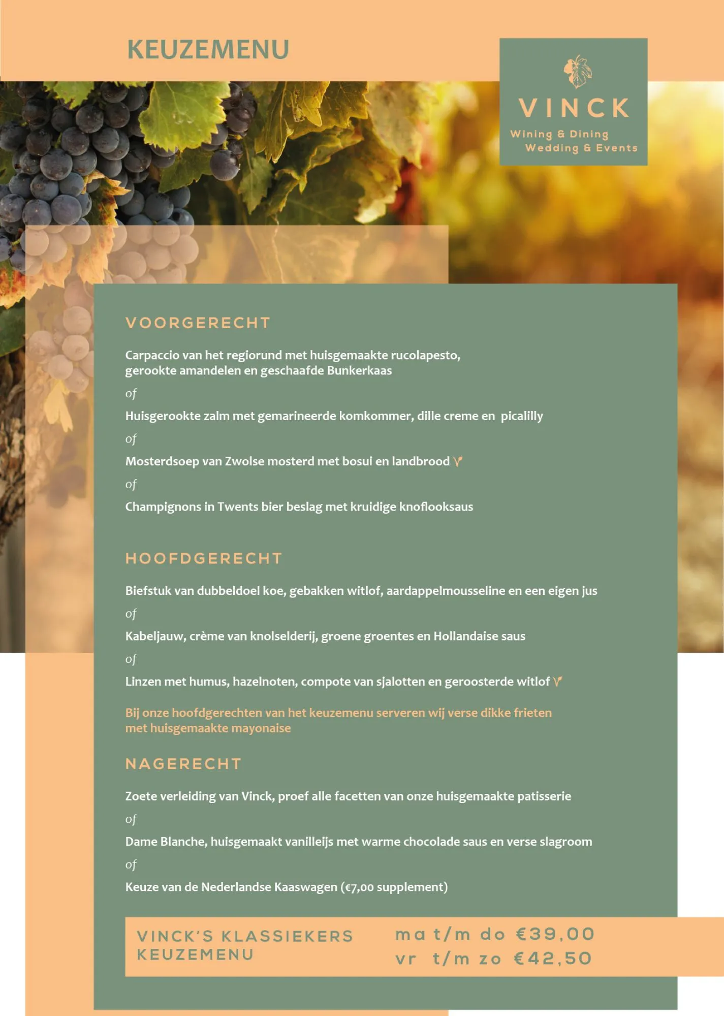 Keuzemenu Restaurant Vinck Geesteren Almelo Tubbergen Twente