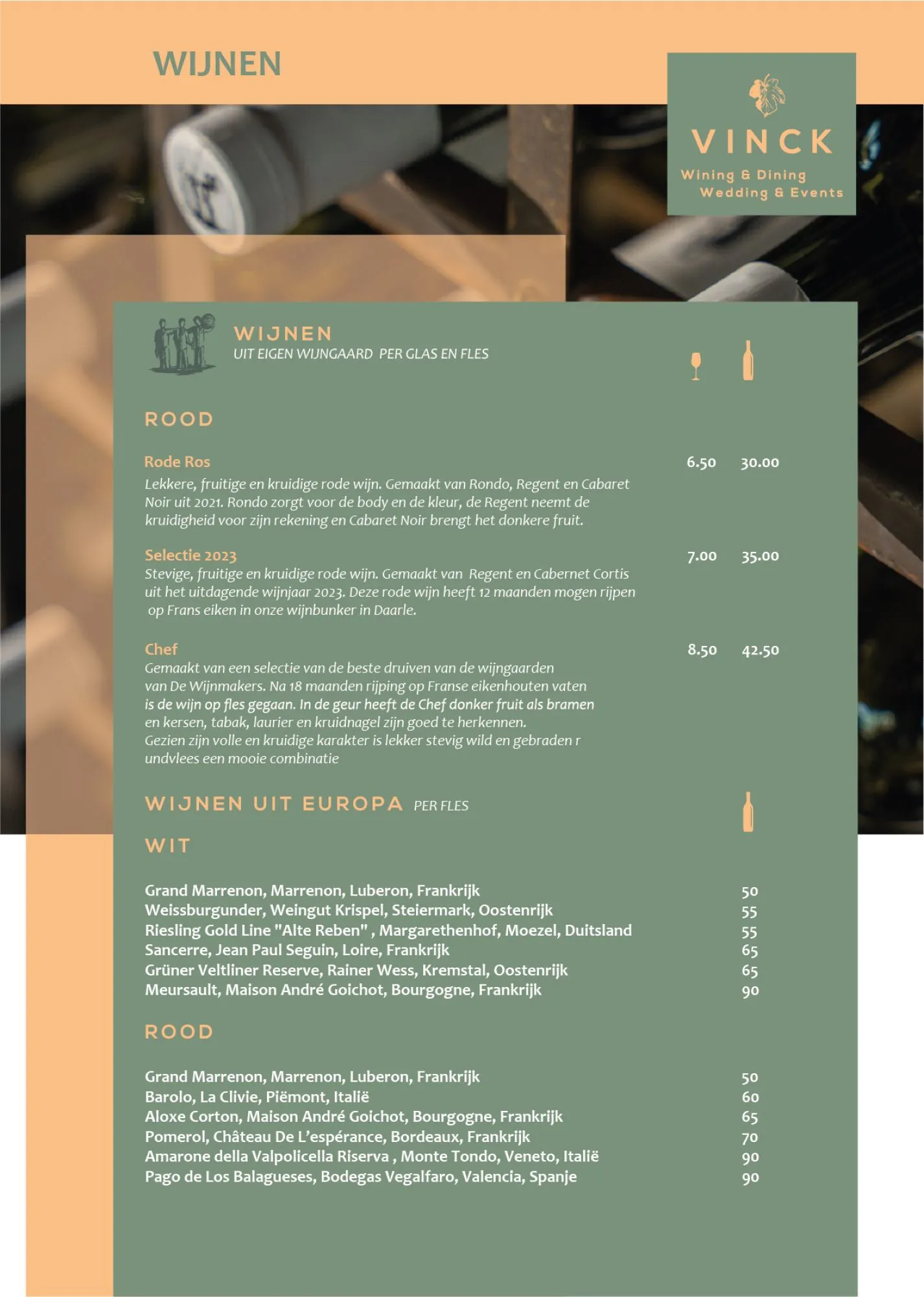 Wijnkaart Restaurant Vinck Geesteren Almelo Tubbergen Twente